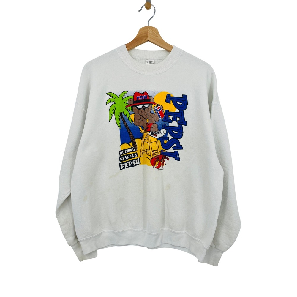 Vintage Pepsi Sweatshirt Mens XL White Vintage 90s Lifeguard Bear